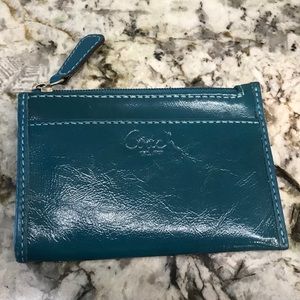 Coach Mini Skinny ID Case - Teal Patent Leather